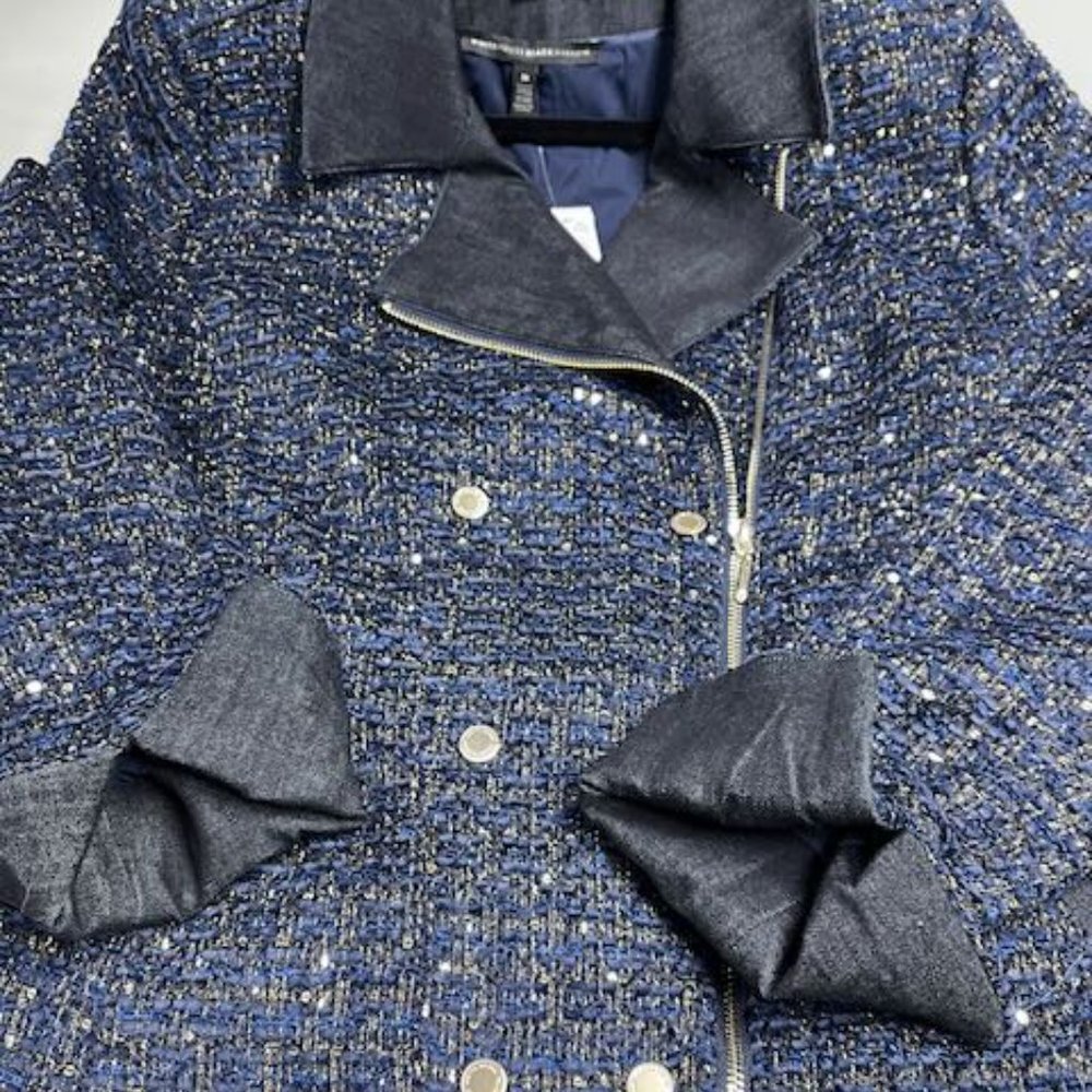 Women's White House Black Market navy tweed blazer w dark denim accents, size 18